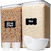 ComSaf Rice Container Set of 2(9.5L/10Qt), Large Airtight Food Storage Containers with Lid and Rice Washer, Plastic Canisters Sets for The Kitchen, Pantry Organizers for Flour, Cereal and Cooking