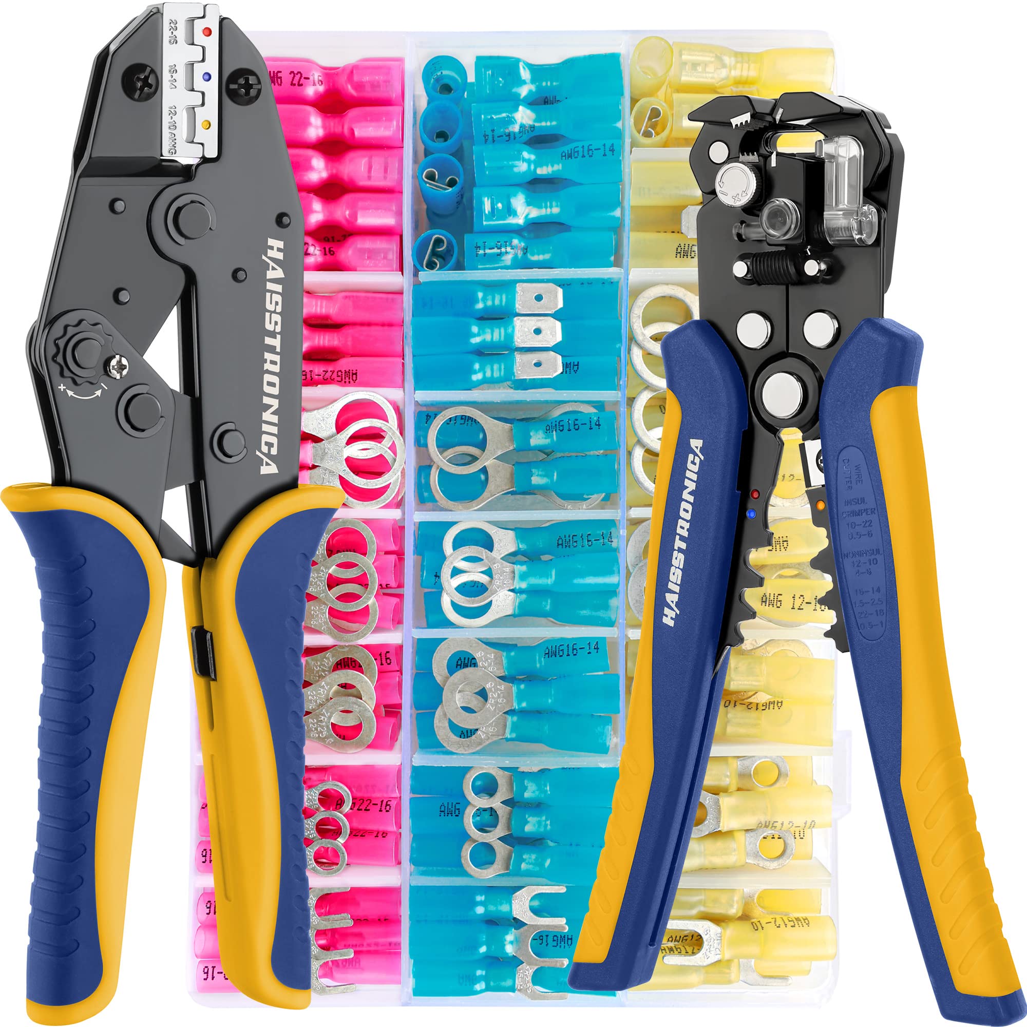 Photo 1 of haisstronica Crimping Tool for Heat Shrink Connectors Set with 280PCS AWG 22-10 Marine Grade Heat Shrink Wire Connectors and Wire Stripper