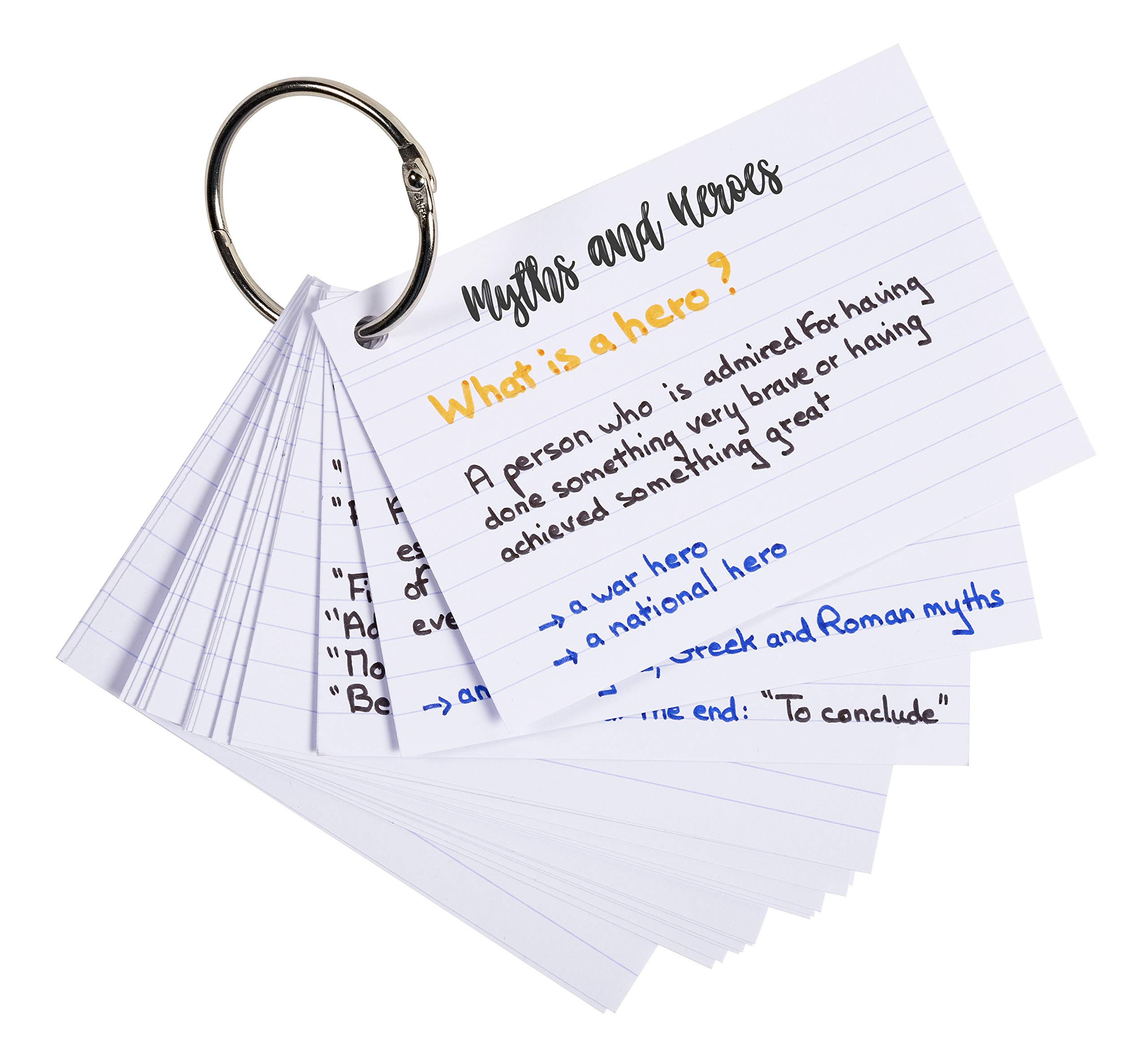Exacompta - Ref 10330E - Bristol Revision Flashcards with Ring (Pack of 50 Cards) - A7 (77 x 105mm) in Size, Perforated Sheets, Lined Rulings - Random Colour