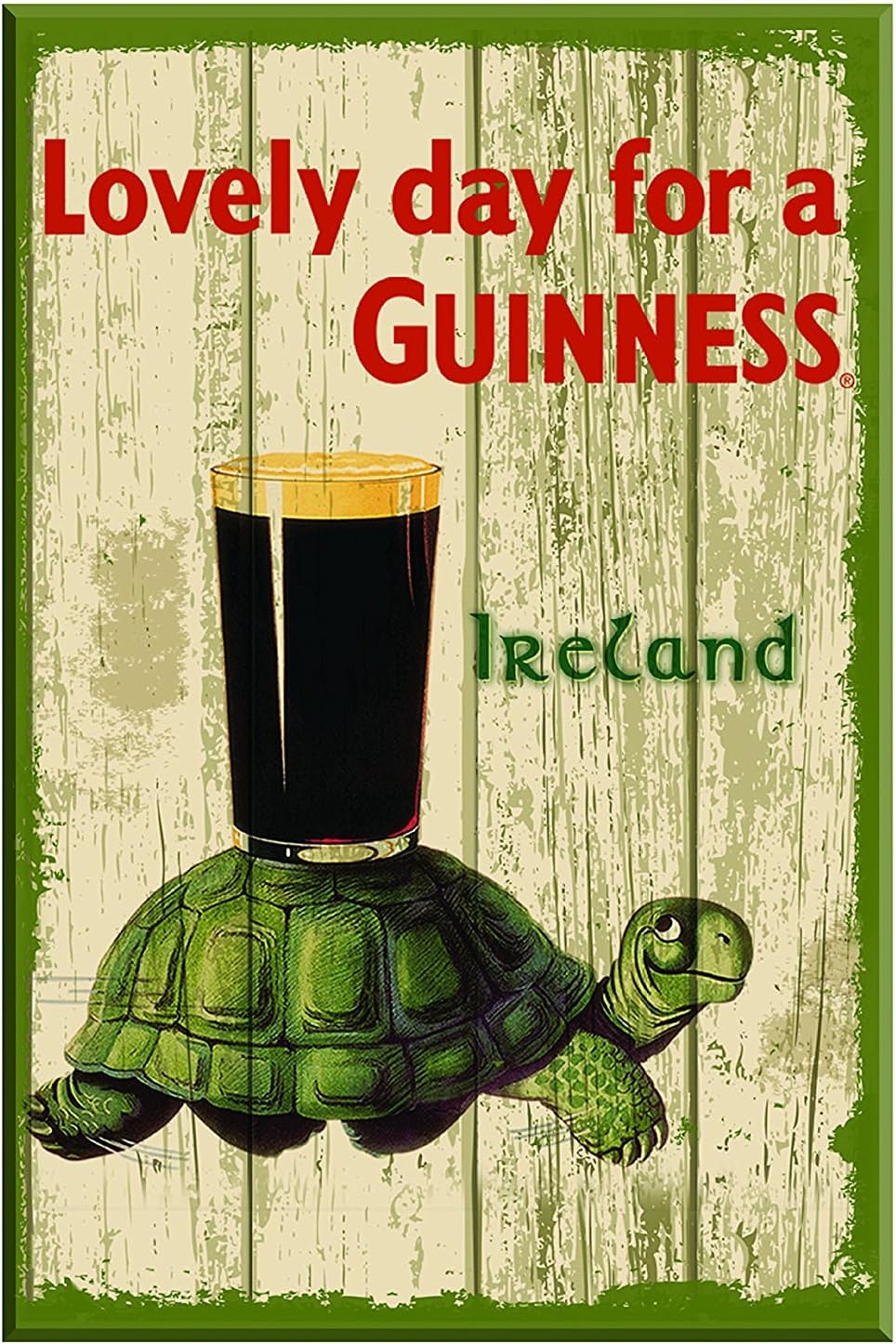 Nostalgic Guinness Wooden Sign with Tortoise & Pint & Lovely Day For a Guinness, Medium