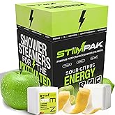 Sport Shower Steamers for Men | Energy | XXL 80g Long Lasting | Caffeine, B12, Ginseng, & Menthol | Extra Strength Aromatherapy for Focus & Productivity | Sour Citrus | STiiMPAK (8 Pack)