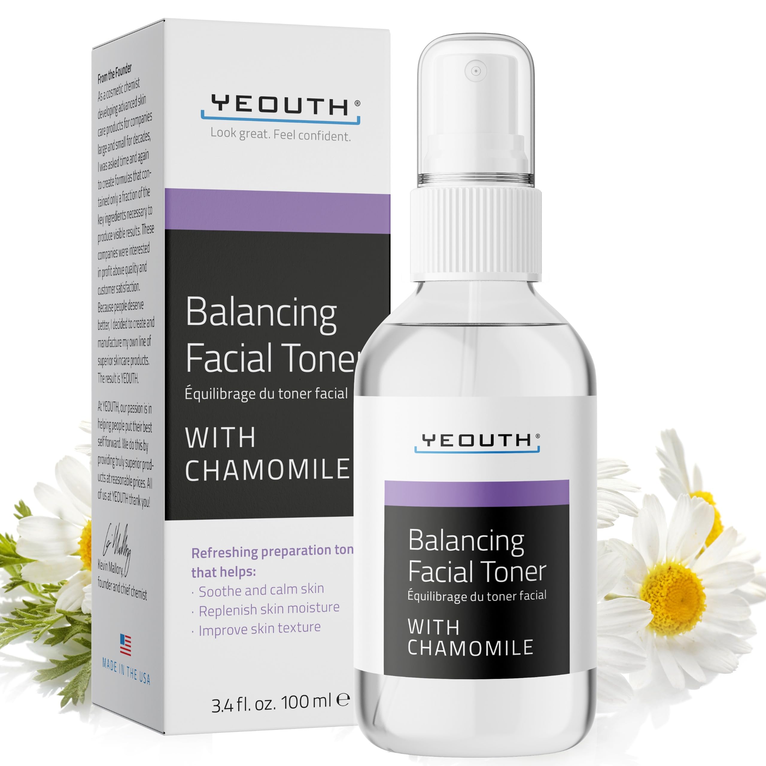 YEOUTH Hydrating Toner for Face Spray with Chamomile and Allantoin, Alcohol Free Refreshing Face Toner for Women and Men 100ml