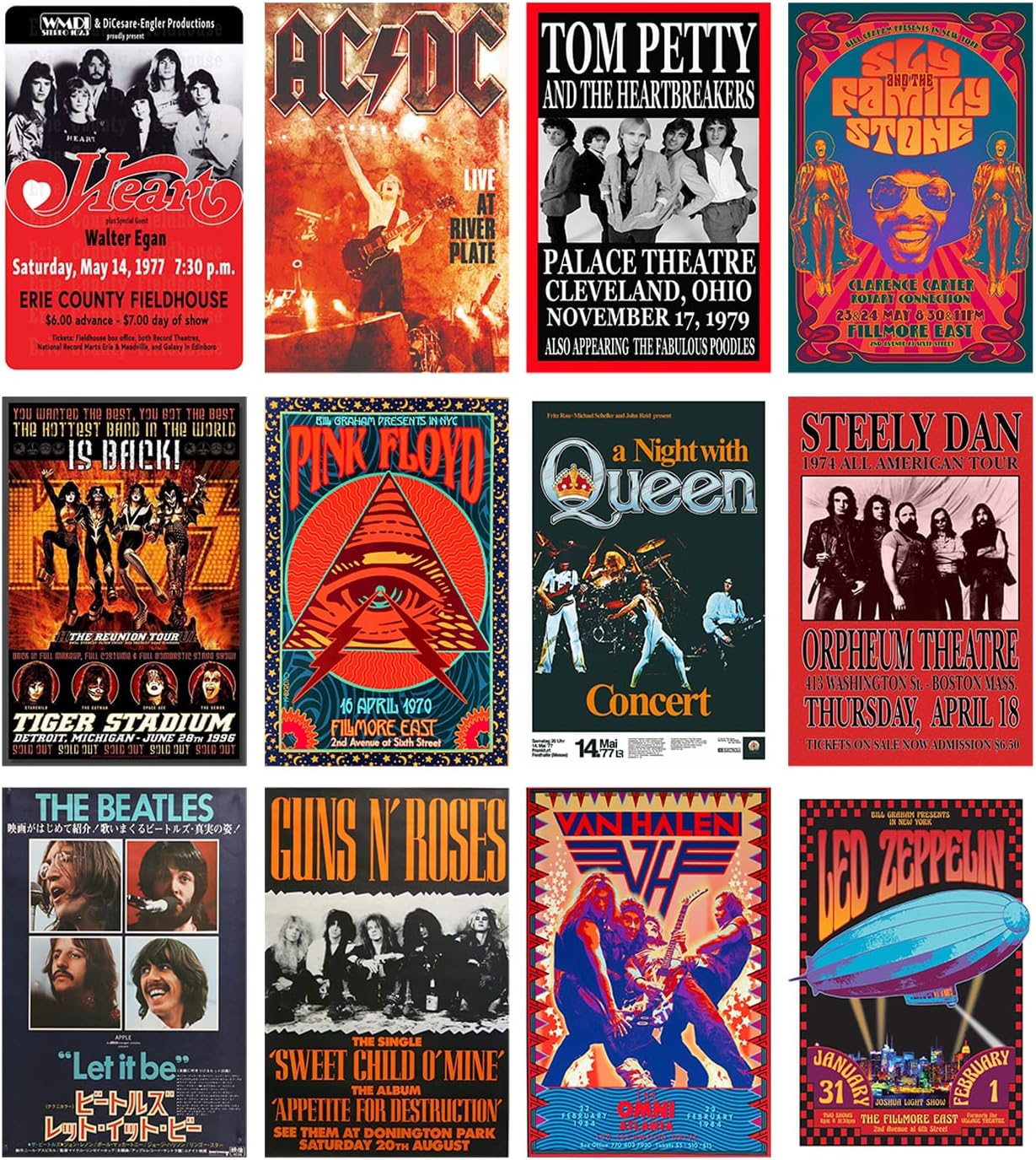 Wall Décor - Woonkit Vintage Rock Band Posters for Room Aesthetic, 70s 80s 90s Retro Music Room Wall Bedroom Decor Wall Art, Vintage Rock Band Music Concert Poster Wall Collage, Old Music Album Cover Prints (12 SET B, 7.8X11.8 INCH)