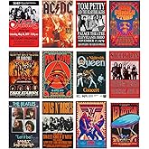 Woonkit Vintage Rock Band Posters for Room Aesthetic, 70s 80s 90s Retro Music Room Wall Bedroom Decor Art, Vintage Rock Concert Poster Wall Collage, Old Music Album Cover Prints (12 SET B, 7.8X11.8 INCH)
