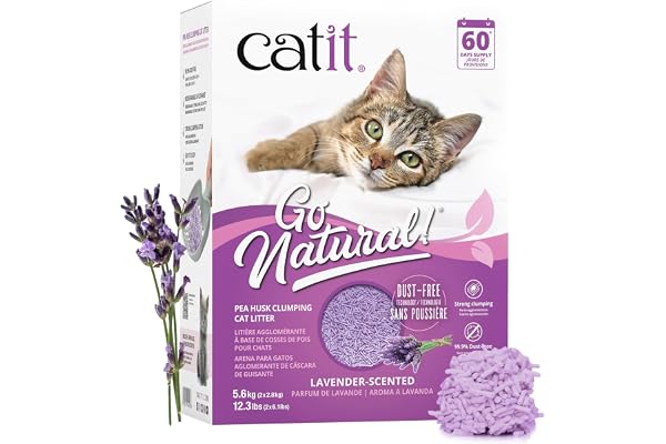 Catit Go Natural Pea Husk Clumping Cat Litter, Tofu, Lavender, 14 L, Dust Free & Lightweight Cat Litter, Easy to Scoop, Litie