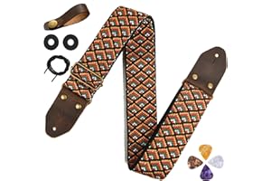SSIUKLRR Guitar Strap,Cotton Guitar Straps with Crazy Horse Leather Ends,Strap Button for Bass,Electric,Acoustic Guitar Strap