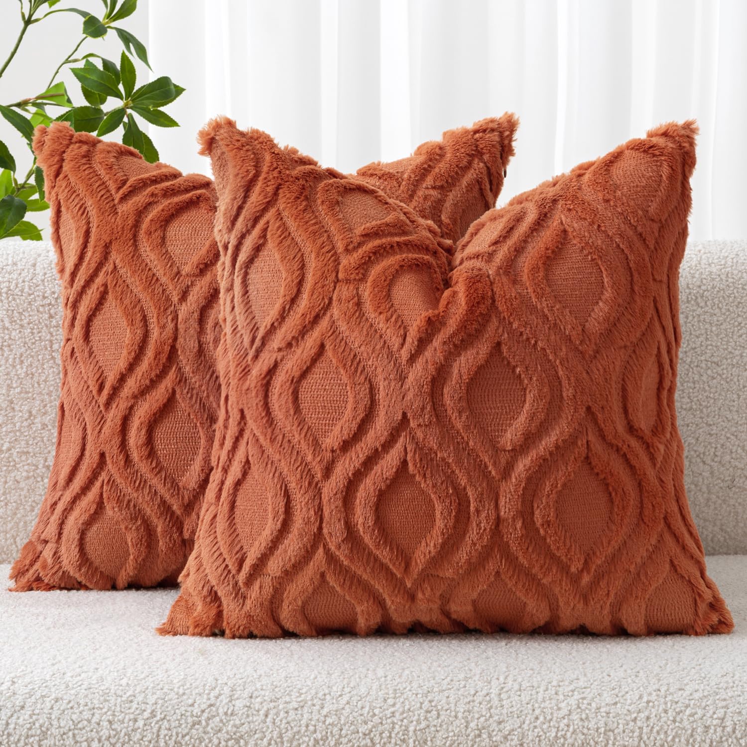 Photo 1 of MIULEE Rust Fall Throw Pillow Covers 20x20 Inch, Soft Plush Faux Wool Solid Couch Pillows Set of 2, Decorative Farmhouse Boho Cushion Covers for Sofa Living Room Bed Home Decor