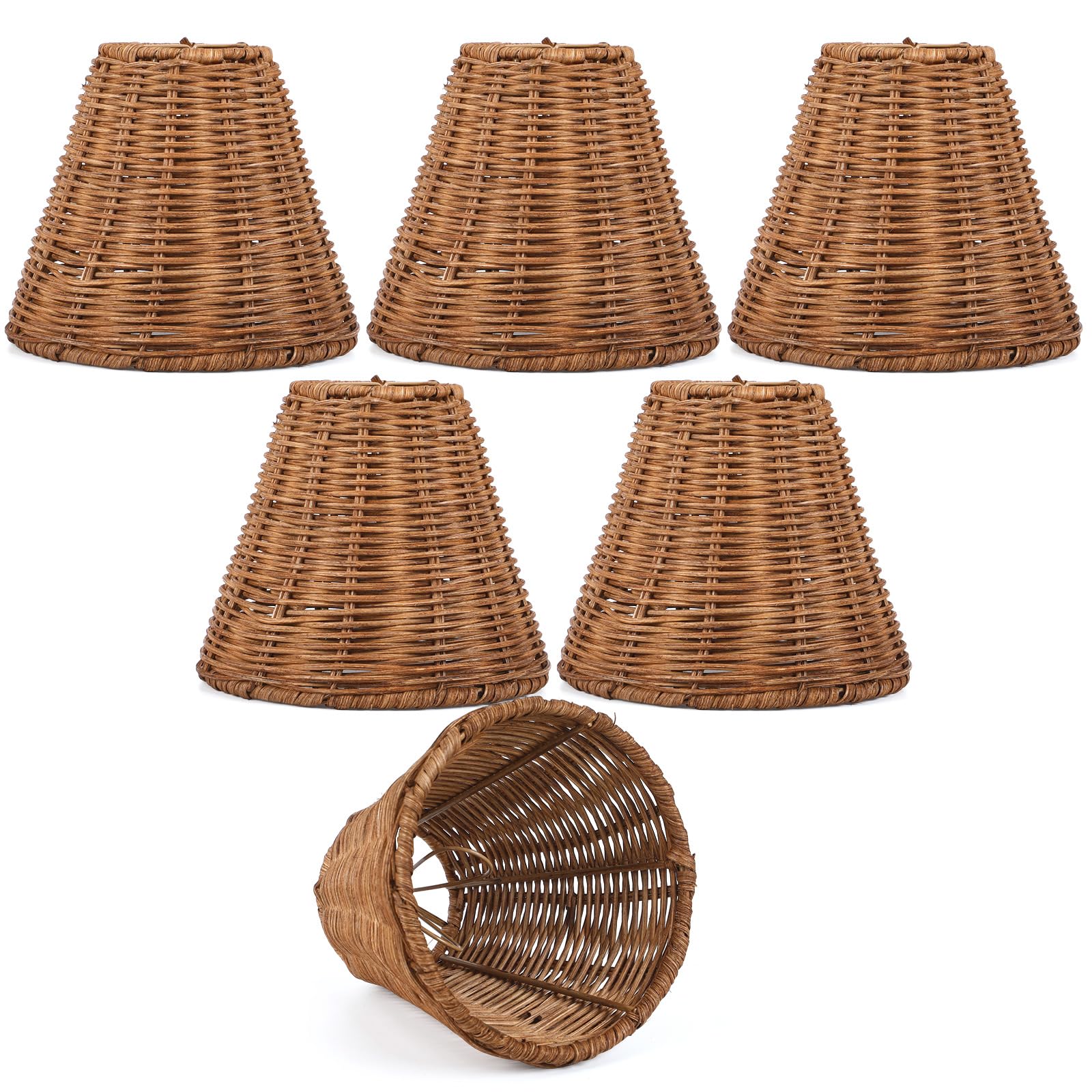 Photo 1 of Kittmip Rattan Lamp Shade Set of 6 Natural Rattan Clip-on Chandelier Lampshade Mini Handmade Woven Vintage Boho Farmhouse Wicker Table Light Cover for Candle Bulb(3.15" Top x 6" Bottom x 5.3" Height)