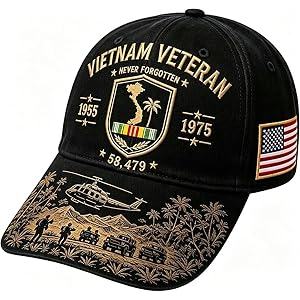 Vietnam Veteran Hats for Men Never Forgotten Baseball Cap, Vietnam Vet American Flag 1955–1975 Commemorative Caps Adjustable