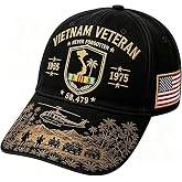 Vietnam Veteran Hats for Men Never Forgotten Baseball Cap, Embroidery Vietnam Vet American Flag 1955&ndash;1975 Commemorative Caps