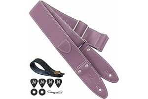 Nefelibata Guitar Strap, 2"Full Grain Leather Guitar Straps with Pick Pocket for Bass, Electric & Acoustic Guitar, Come with Guitar Picks,Strap Button and Strap Locks(Charming purple)