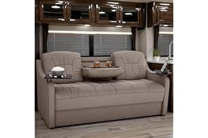 Qualitex De Leon Console DX RV Sofa Bed, 72" Wide, Ultimate Leather, Light Antelope