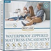 Queen Size 60x80” Premium Waterproof Zippered Mattress Encasement, 100% Cotton, Hypoallergenic, Six Sided Mattress Cover, Invisible Zippered, Soft Breathable up to 15" Deep - Rest Line