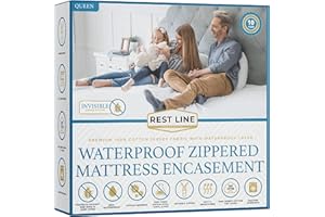 REST LINE PREMIUM BEDDING Queen Size 60x80” Premium Waterproof Zippered Mattress Encasement, 100% Cotton, Hypoallergenic, Six Sided Mattress Cover, Invisible Zippered, Soft Breathable up to 15" Deep - Rest Line