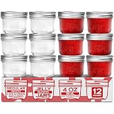 FORJARS® Premium Mason Jars with Lids – 4oz | Regular Mouth Canning Jars | 12-Pack Glass Jars for Jam, Jelly, Honey, Spices, 