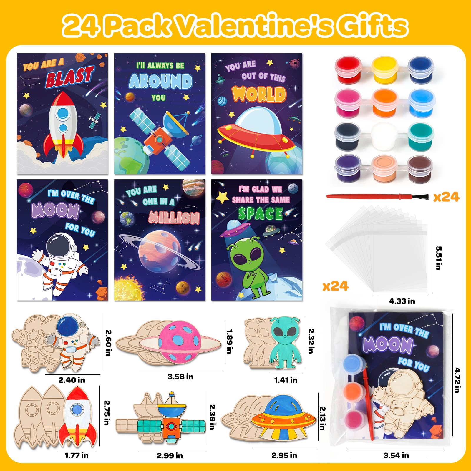 Photo 1 of 24 Pack Valentines Day Cards for Kids School Classroom with Space Painting DIY Craft Kits, Valentines Day Gifts for Kids Classroom Exchange Valentines Party Favors & Prizes Gifts for Boys Girls
