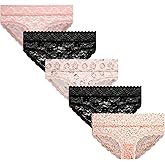 Jessica Simpson Women's Hipster Underwear - 5 Pack Microfiber Lace Trim No Show Seamless Panties, (Sizes: S-XL)