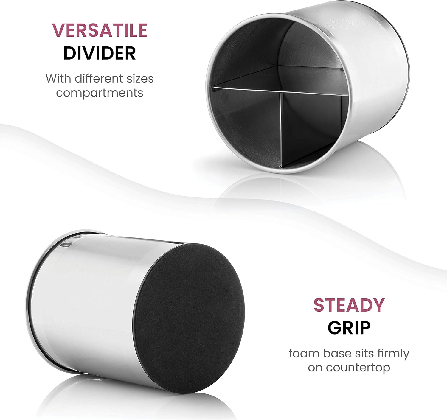 Extra-Large Stainless Steel Kitchen Utensil Holder - 360° Rotating Utensil Caddy - Weighted Base for Stability - Utensil Crock With Removable Divider for Easy Cleaning - Countertop Utensil Organizer.: Kitchen & Dining