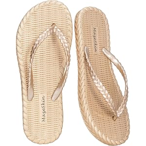 mazeskin Womens Soft Beach Shower Bath Flip Flops Sandals | Quick Drying Cushion Braided Waterproof Lightweight Cloud Thong S