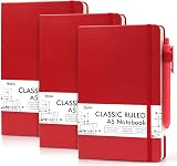 Feela A5 Notebooks Multipack 3 Pack with 3 Black Pens Red Hardcover 128 Pages