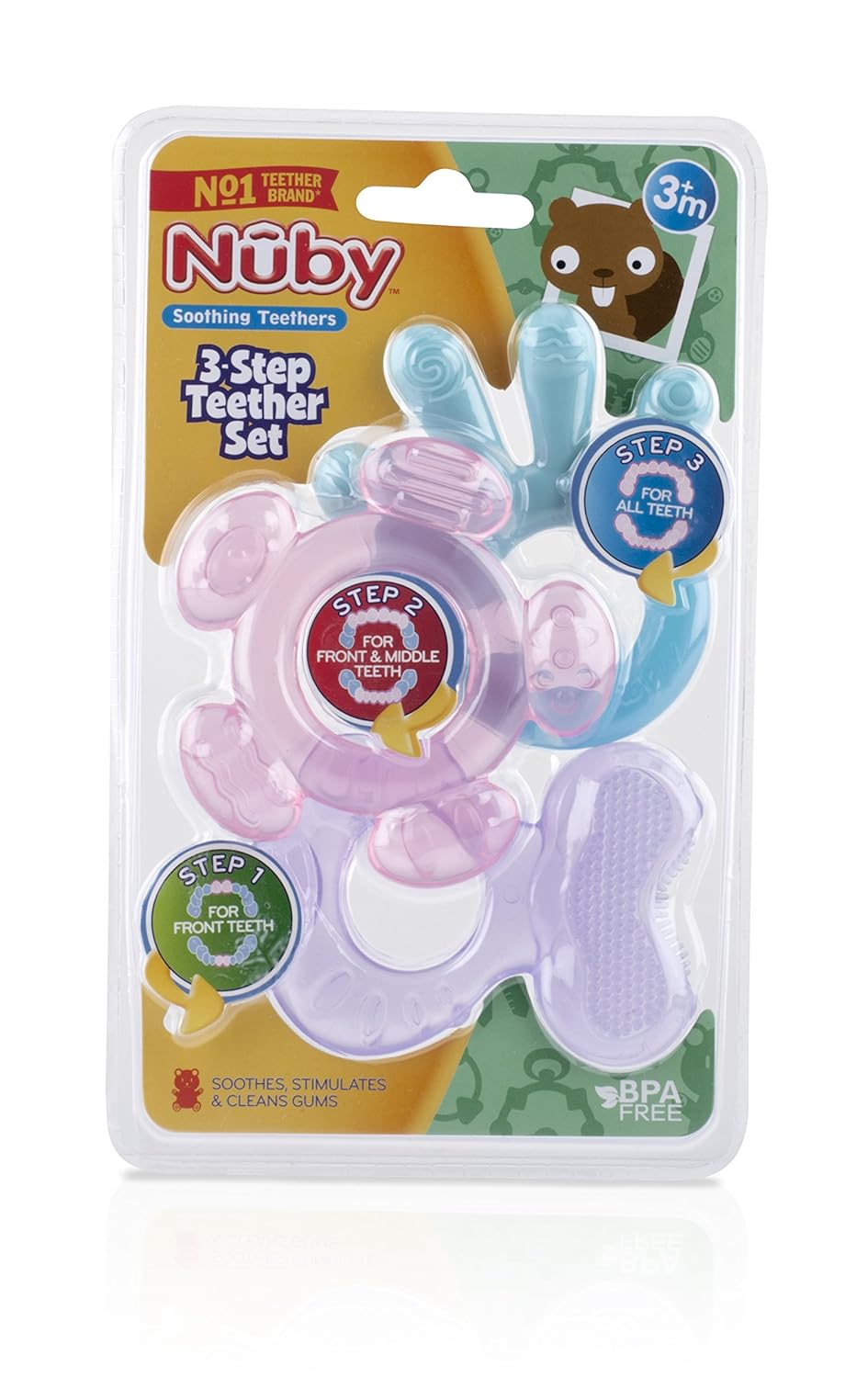 Nuby 3 Step Soothing Teether Set, BPA Free - Colors may vary. : Baby