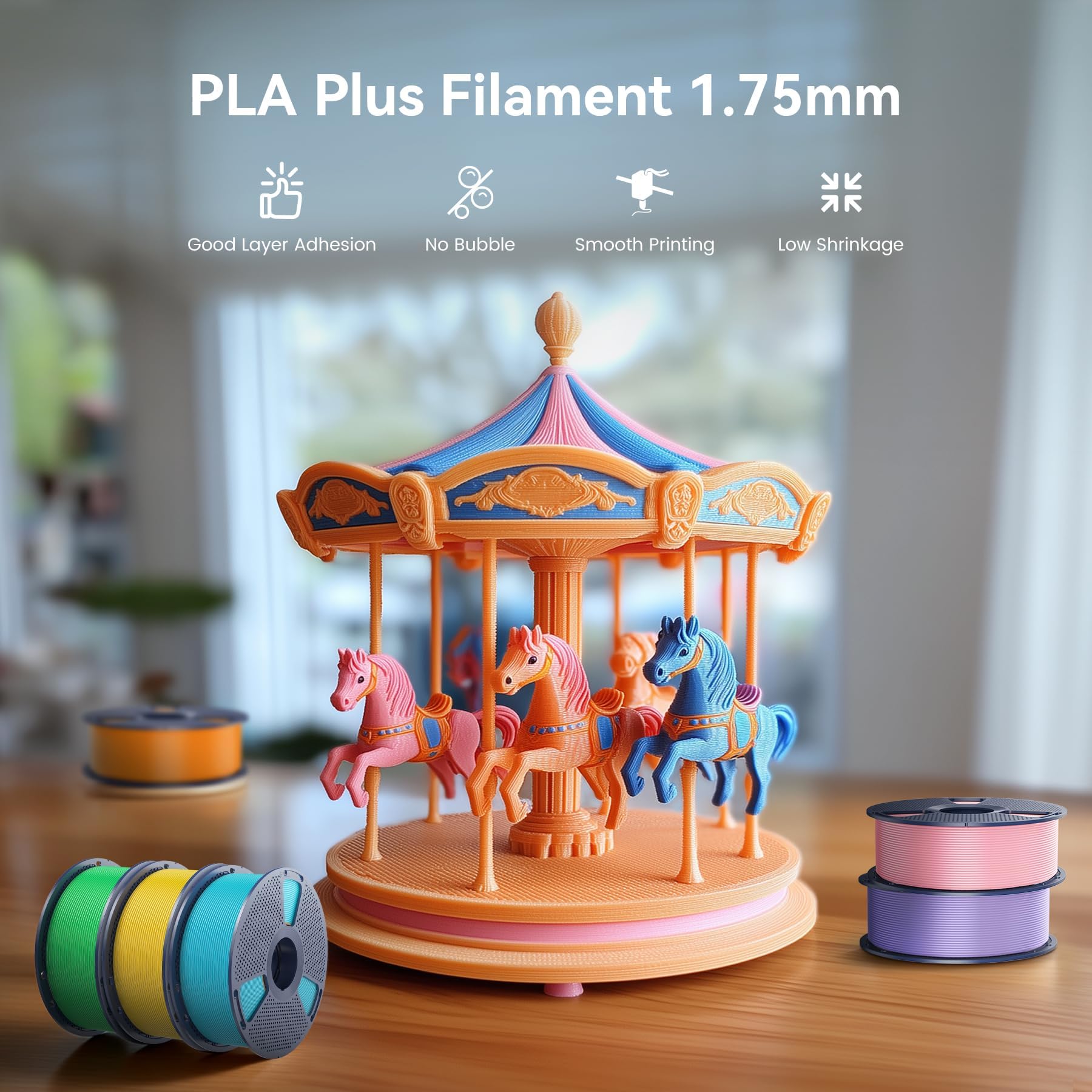 SUNLU Large Spool 3KG PLA Plus Filament, 3D Drucker PLA+ Filament 1.75mm ±0.02 mm, Härter und Stärker, 3kg Spule Rot 3