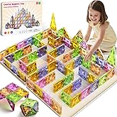 Magnetic Tiles for Kids Ages 4-8, Magnetic Blocks Travel Set with Diamond Surface & Metal Storage Box, 60PCS STEM Learning Toys, Educational Building Gifts for 3-8 Year Olds