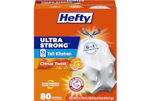 Hefty Ultra Strong 13 Gallon Trash Bags, Tall Kitchen Trash Bags 13 Gallon Size, Drawstring Closure, Continuous Odor Control, White, Citrus Twist Scent, 80 Bags