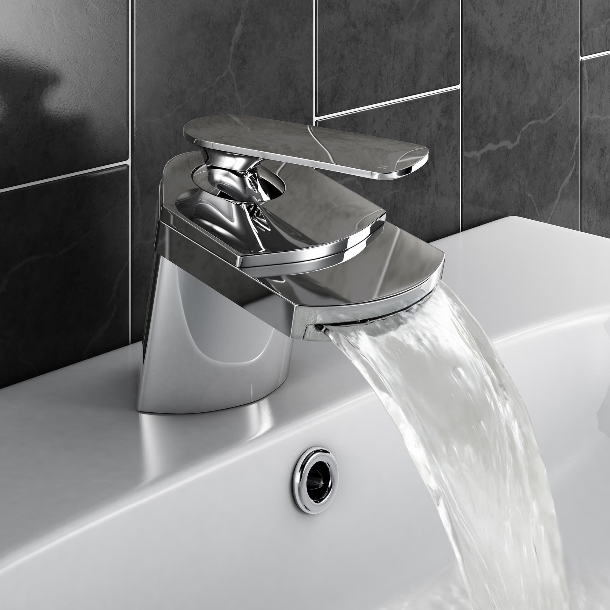 iBathUK | Modern Waterfall Basin Sink Mixer Tap Chrome Faucet Pop Up Waste TB53S