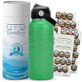 SIPSO fresh Hiking Gift Water Bottle – 32 oz Vacuum Insulated Stainless Steel National Park Water Bottle | 63 Waterproof Stickers & Premium Gift Box | Camping & Outdoor Adventure Gifts (Light Green)