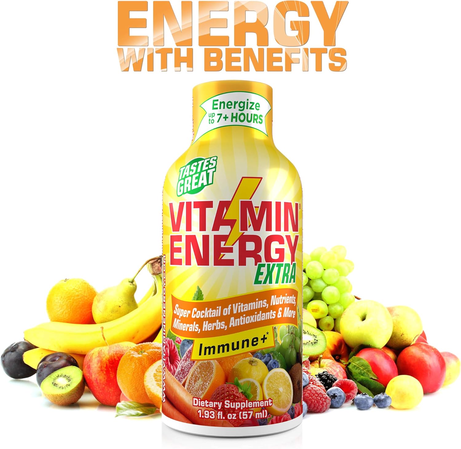 (12 Pack) VitaminEnergy™ Extra Immune+ Energy Shots, Last up to 7+ Hours. Citrus Energy Drink w/Vitamin Supplements Super Cocktail - Nutrients, Minerals, Herbs, Antioxidants Keto Drink, 1.93 fl oz ea: Health & Personal Care