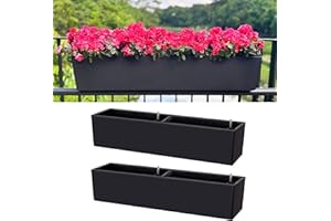 LÁLÁGREEN LaLaGreen Rail Planter Boxes for Outdoor (2 Pack, 40") Hanging Flower Pots with Bracket, Black Rectangular Self Watering System Deck Railing Herb Planters Outdoor Plants Container Rail Balcony Fence