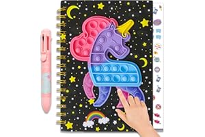windrio Pop Notebook for Kids, Bubble Fidget Notebook Girls Spiral Notebook Boys Diary Journal 8.1x5.7 Inches with 8 Multicolor Pen and Stickers for Teenage School Writing Drawing Gifts Age 6 8 10 12