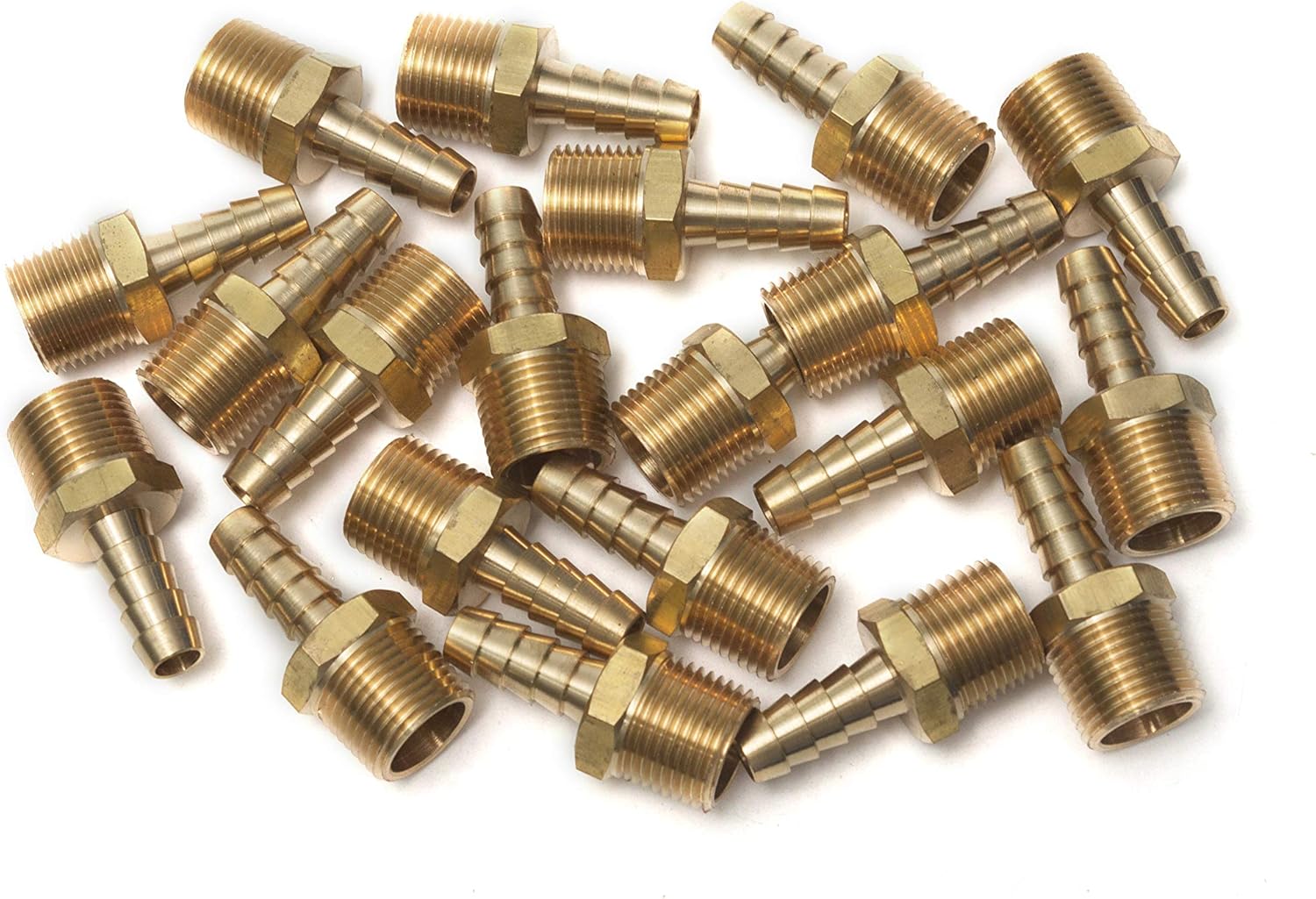 LTWFITTING Brass 3/8-Inch Male BSPT x 8mm Hose Barb Coupler Adapter Fitting for Vehicle Fuel System HVAC System (Pack of 25)