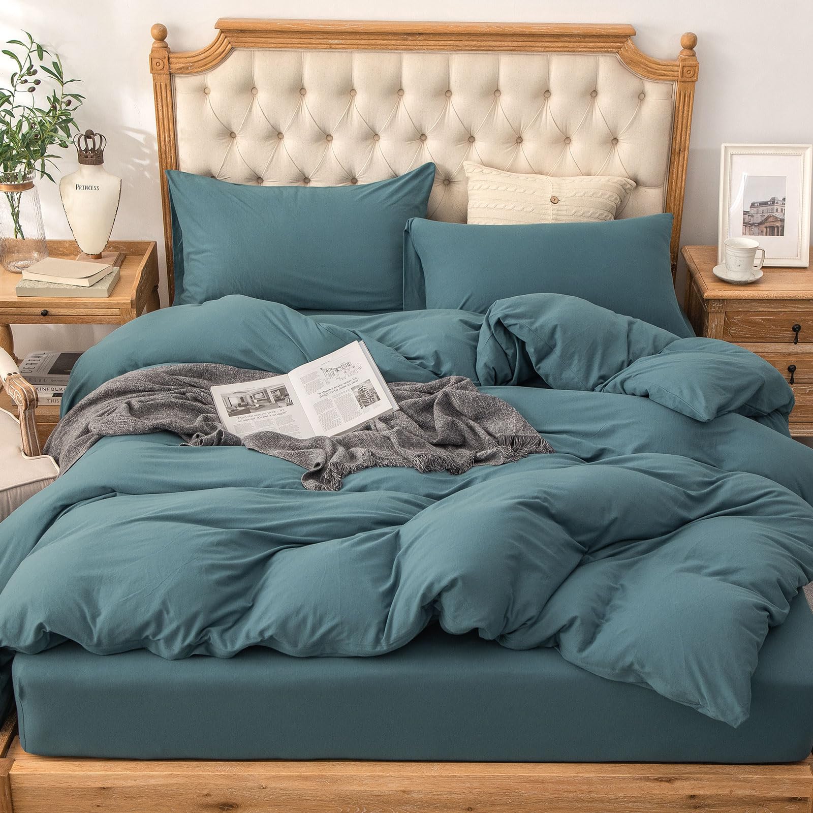 Photo 1 of PURE ERA Jersey Knit Duvet Cover Set 100% T-Shirt Cotton Super Soft Comfy 3pc Bedding Set with Zipper Closure (Solid Cerulean Blue, Queen)