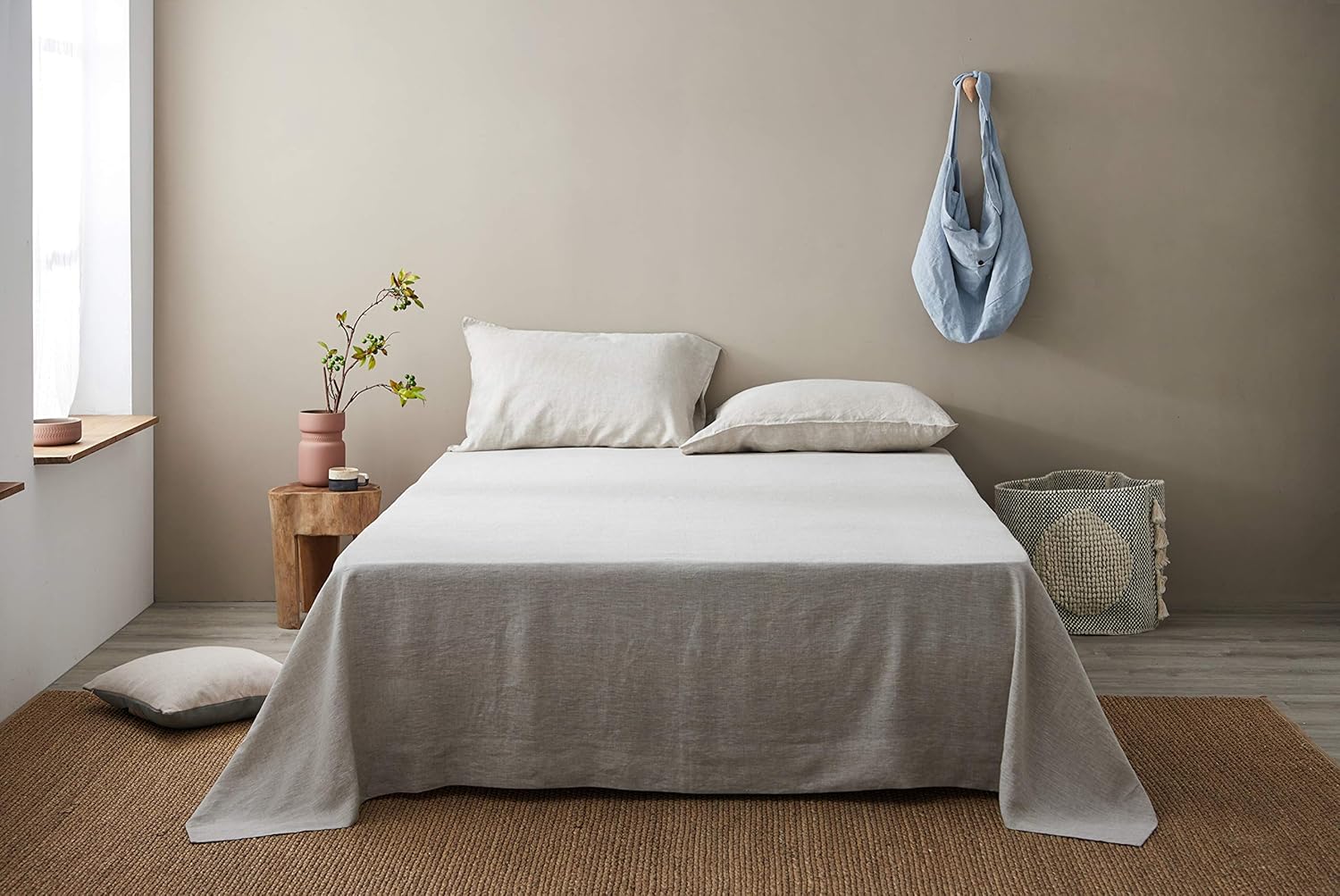 DAPU Pure Stone Washed Linen Sheets Set 100% French Natural Linen European Flax (Queen, Natural Linen, Flat, Fitted and 2 Pillowcases: Kitchen & Dining