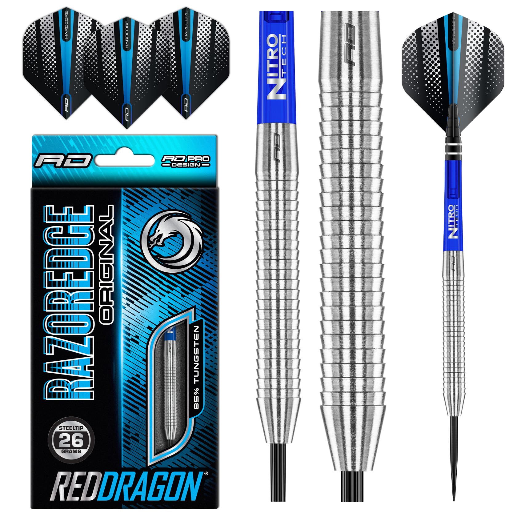 RED DRAGON Darts - Razor Edge Original Series 24g - 85% Tungsten – Professional Steel Tip Darts Set with Dart Flights and Shafts
