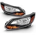 AKKON - Fits 2012-2014 Ford Focus 4Door Sedan Hatchback [Halogen Type] Black Trim Headlights Pair Driver Left+Passenger Right