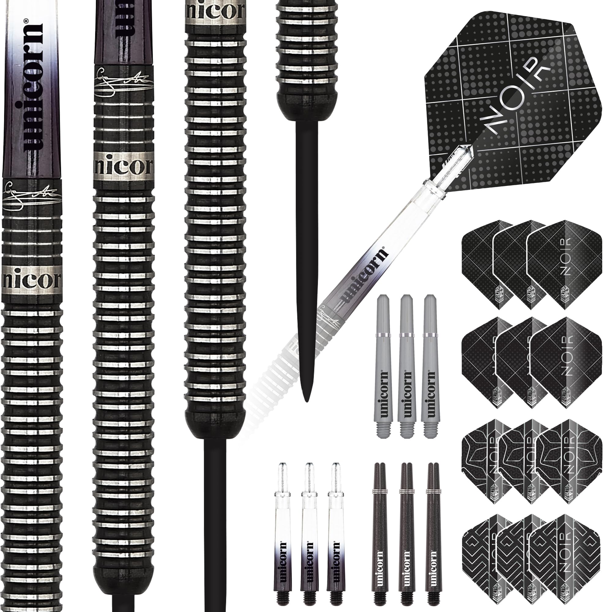 Unicorn Steel Tip Professional Darts Set | Gary 'The Flying Scotsman' Anderson Noir | 90% Tungsten Barrels with Black Titanium Coating | 23 g โ image 1