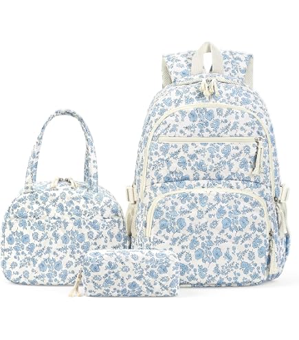 Quilted Floral Backpack Set with Lunch Bag and Pencil Pouch for Women Amazon.com: Shyyween 3 Pcs Backpack Bags Set Cotton Quilted  main image 2
