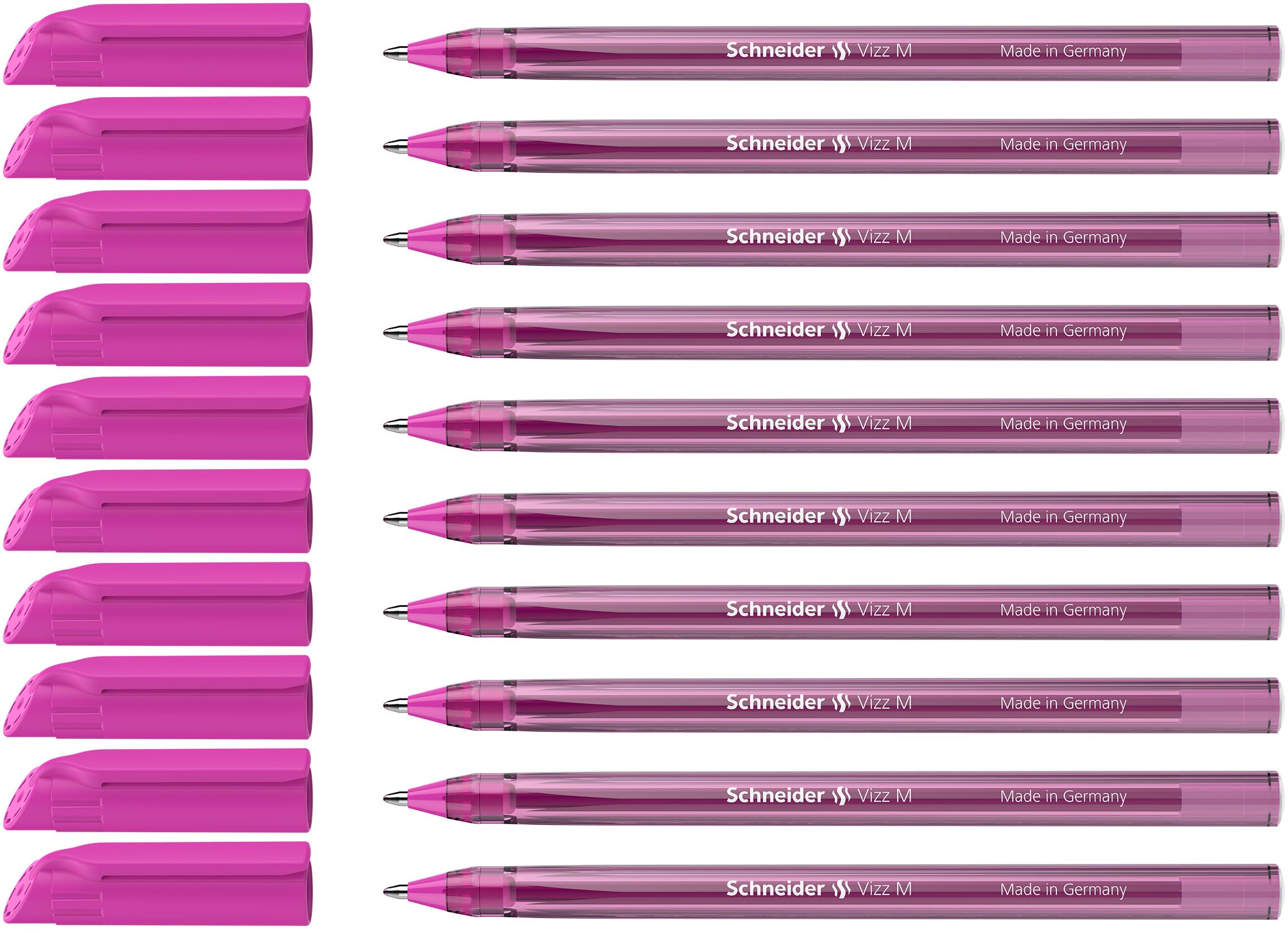 Schneider 10 x Vizz Ballpoint Pen - Easy and Fast Writing - Colour Ink Barrel - Medium Line - Pink - 102209
