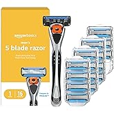 Amazon Basics 5-Blade MotionSphere Men's Razor with Dual Lubrication and Precision Trimmer, 17 Piece Set, 1 Handle & 16 Cartridges, Black