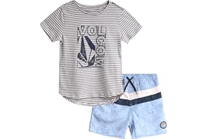 Volcom Boys' Bathing Suit Set - 2 Piece Short Sleeve T-Shirt and Boardshorts Swimsuit Trunks - Swimwear Set for Boys (2T-7)