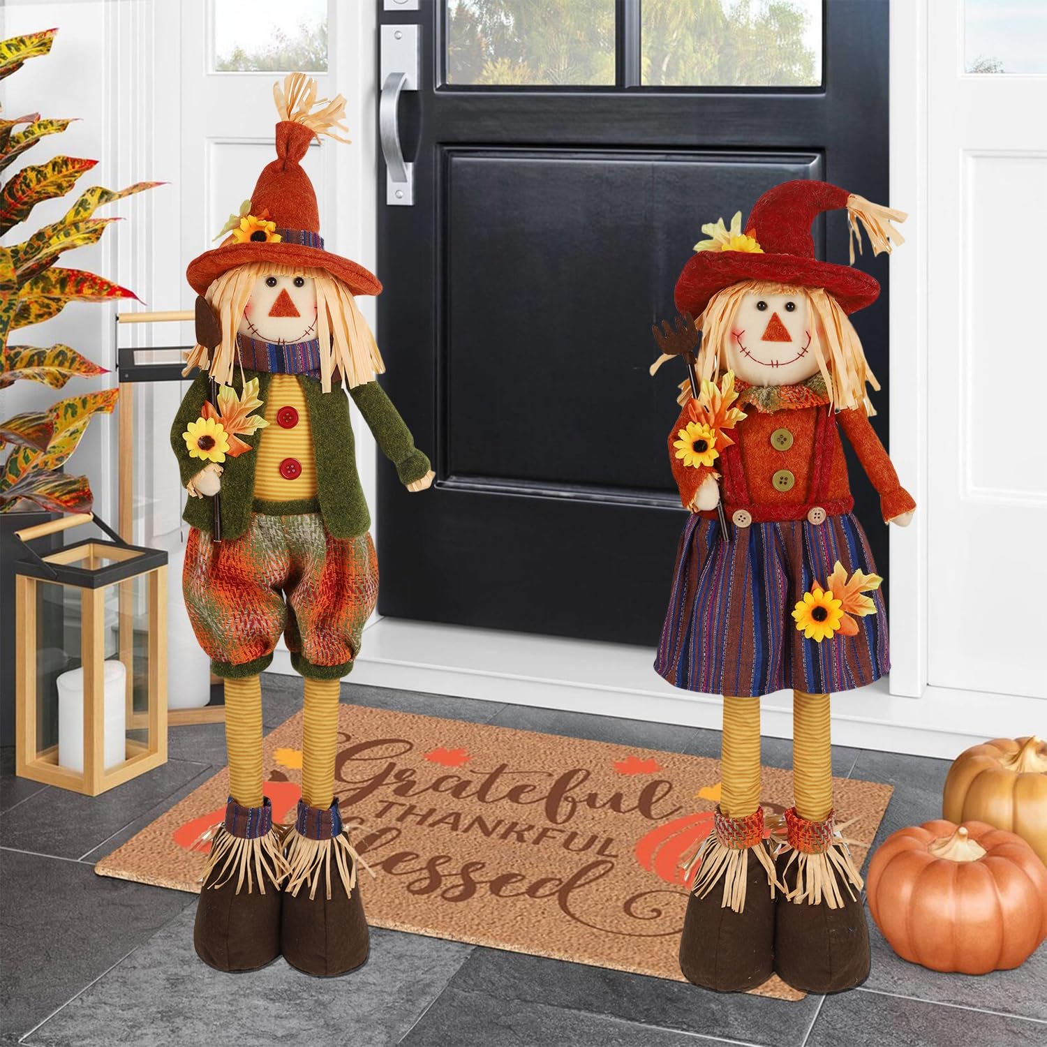 Photo 1 of Juegoal 2Pack Fall Decorations Large Plush Scarecrows with Stretchable Legs, 28" Standing Scarecrow Thanksgiving Harvest Autumn Decor, Figurine Gifts for Home Housewarming Outdoor Farmhouse Porch