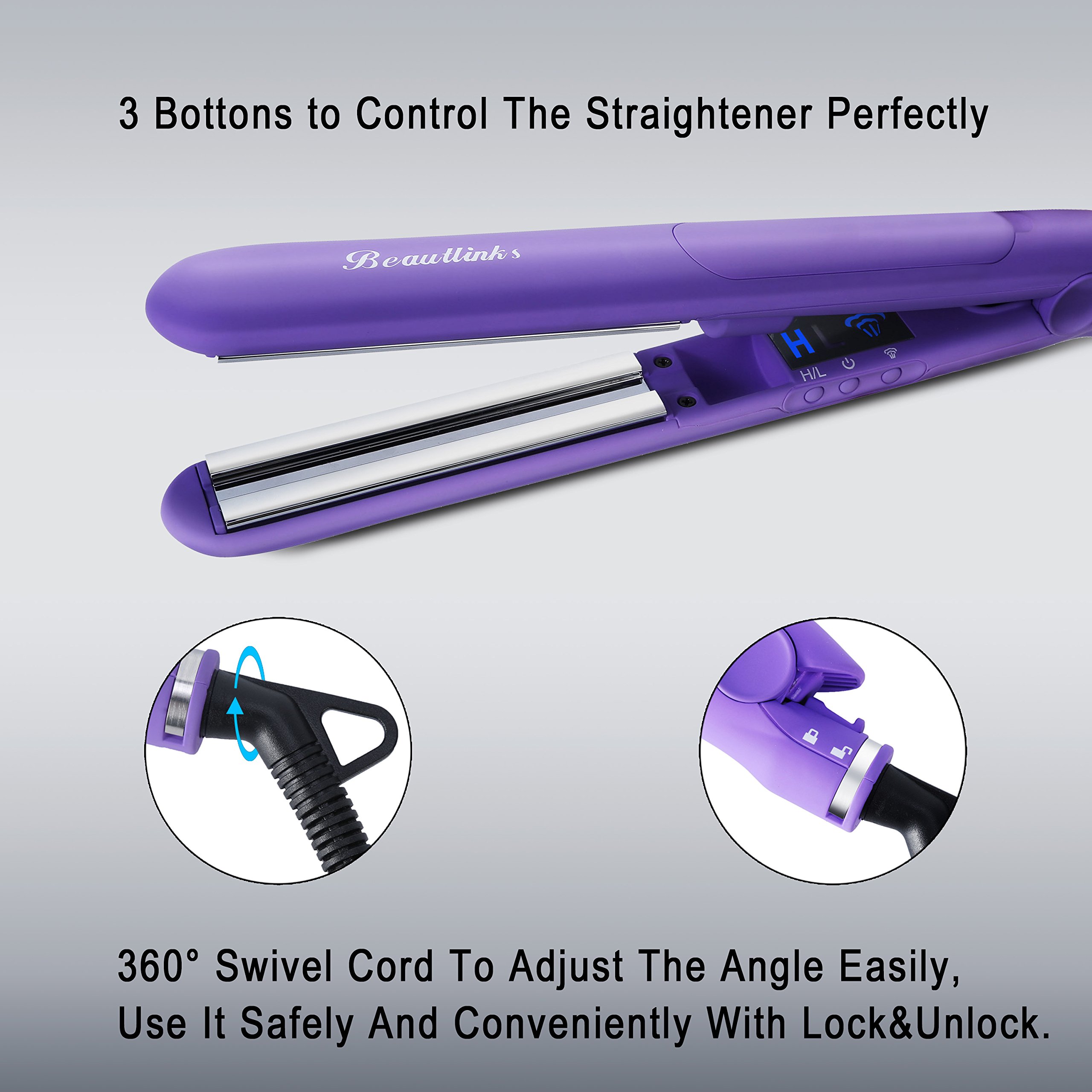 Haarglätter Dampf, Beaulinks Stream Multistyler Lockenstab 2 in1 Glätten & Locken Professionelles Salon mit PTC Heiztechnologie LED Anzeige 170 ℃ -220 ℃ Lila