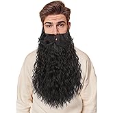 Yan Dream Long Curly Wizard Beard Men Full Fake Beard and Handlebar Mustache Cosplay Costume Facial Hair