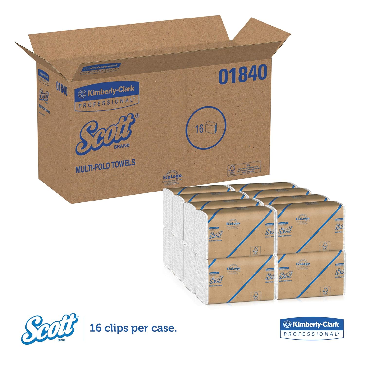 Scott Essential Multifold Paper Towels (01840) with Fast-Drying Absorbency Pockets, White, 16 Clips / Case, 250 Sheets / Clip, 4, 000 Towels / Case: Industrial & Scientific