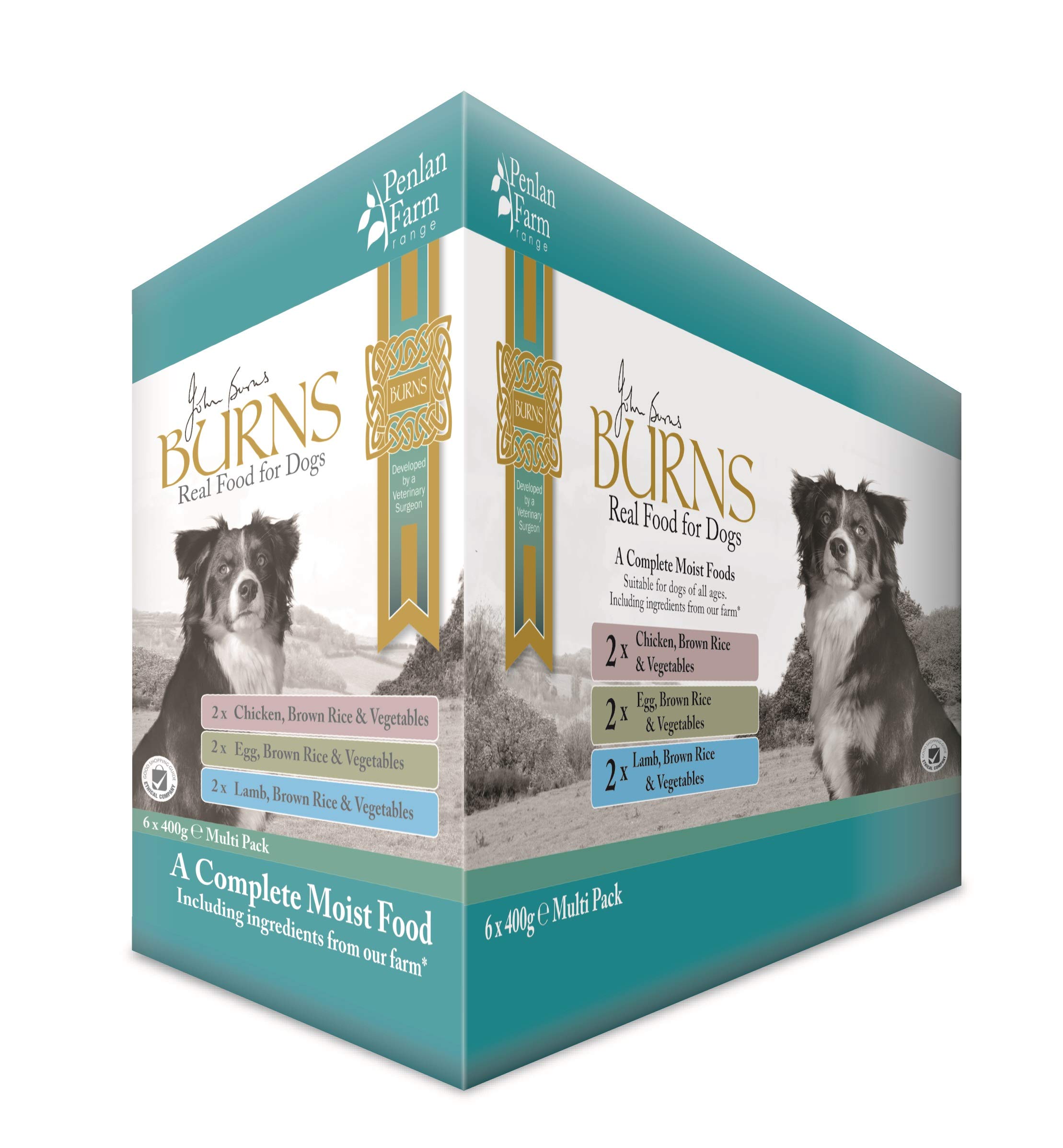 Burns Pet Nutrition Hypoallergenic Complete Wet Food Adult Dog Penlan Pouch Multi Pack Chicken Egg Lamb 6x400 gm