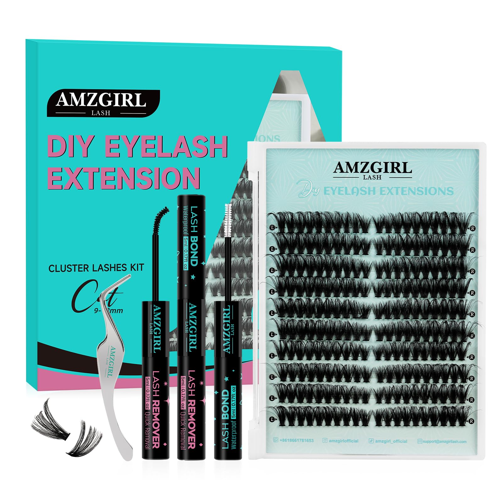 Lash Extension Kit,200pcs Fluffy Eyelash Clusters,80D Wispy Lash Clusters Kit,Cluster Eyelash Extensions,Lashes Clusters Eyelash Extension Kit with Lash Bond and Remover,Lash Tweezer