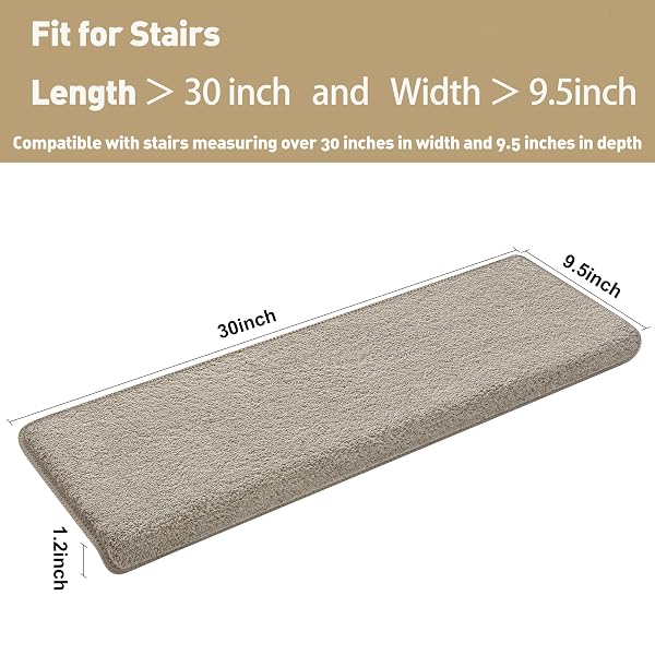 PURE ERA CARPET STAIR TREADS ULTRA PLUSH 9.5″ X 30″SOFT BULLNOSE INDOOR STAIR PROTECTORS PET-FRIENDLY NON-SLIP SKID RESISTANT TAPE FREE WASHABLE REUSABLE(14 PIECES, CREAM GRAY)